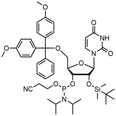 5'-O-(4,4-Dimetoxitritil)-2'-O-[(tert-butil)dimetilsilil]uridina-3'-(2-zianoetil-N,N-diisopropil)fosforamidita