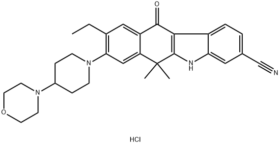 9-etil-6,6-dimetil-8-(4-morfolinopiperidin-1-il)-11-oxo-5a,6,11,11a-tetrahidro-5H-benzo[b]karbazol-3-karbonitrilo klorhidrato