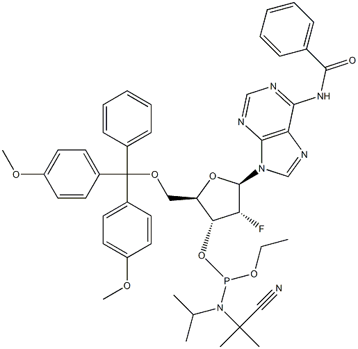 N-Benzoil-5'-O-[bis(4-metoxifenil)fenilmetil]-2'-desoxi-2'-fluoroadenosina 3'-[2-zianoetil N,N-bis (1-metiletil)fosforamidita]